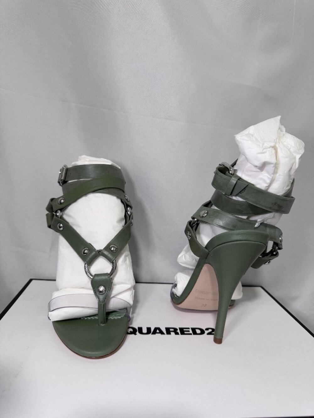 DSQUARED2 Green Leather Harness Strappy Stilletto Sandals Size 36